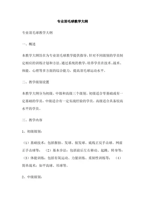 专业羽毛球教学大纲