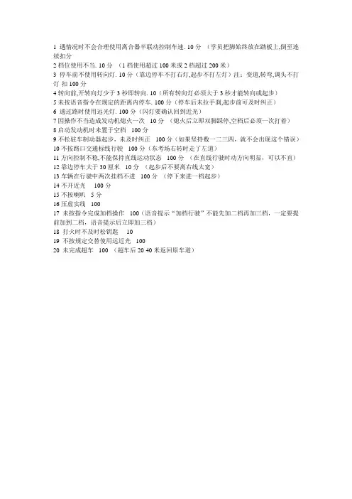 科目三不合格成绩单