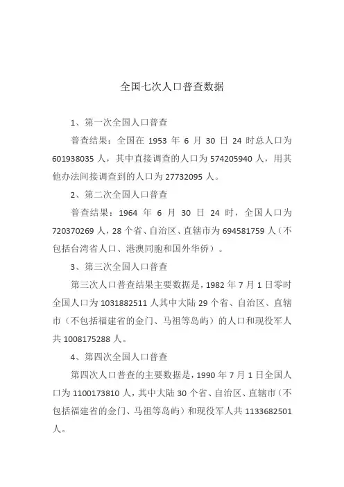 全国七次人口普查数据