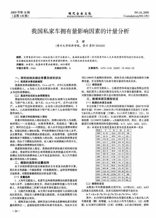 我国私家车拥有量影响因素的计量分析