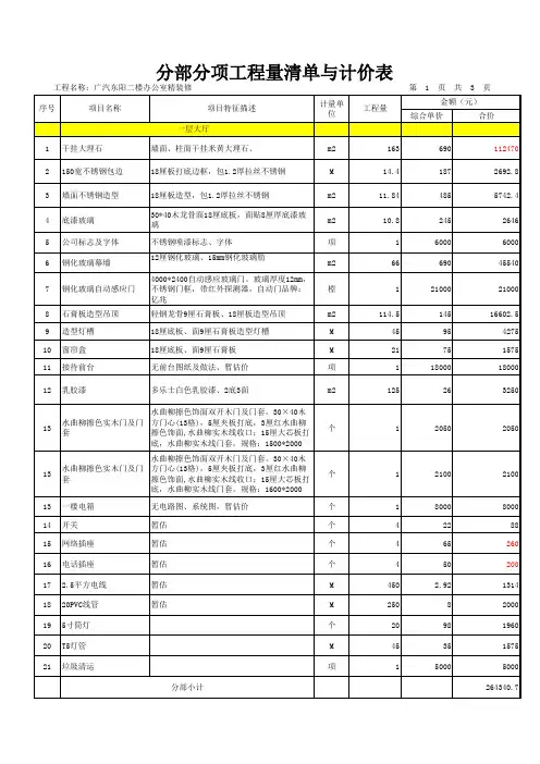 办公室装饰工程预算表