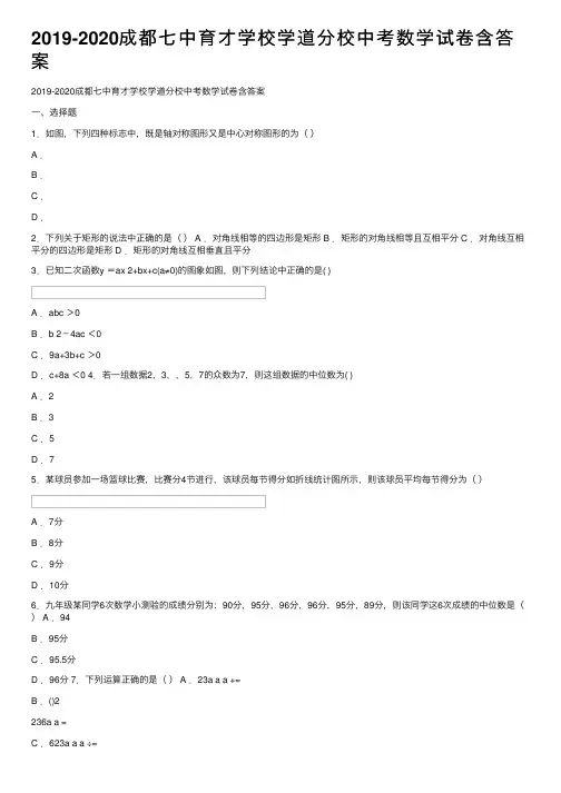 2019-2020成都七中育才学校学道分校中考数学试卷含答案