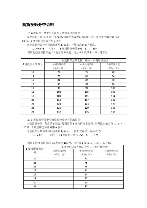 高斯投影分带说明