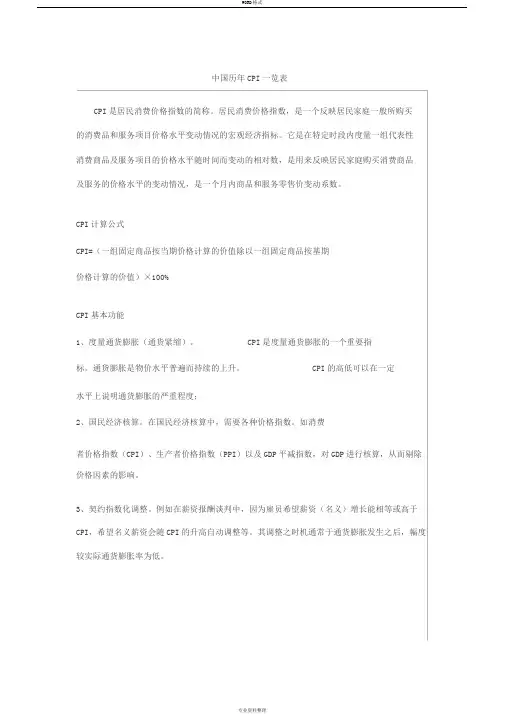 中国历年CPI一览表