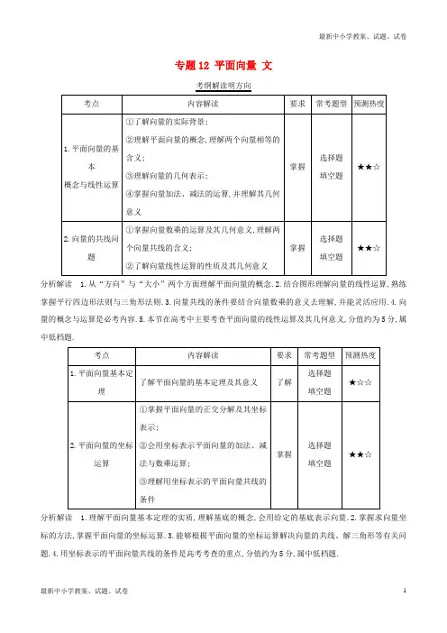 三年高考2016_2018高考数学试题分项版解析专题12平面向量文含解析64