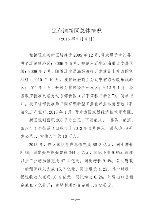 辽东湾新区简介2016.07分析