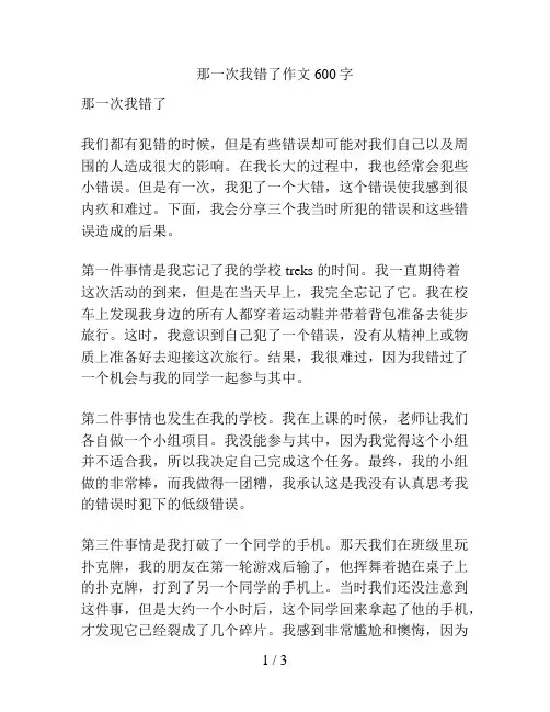 那一次我错了作文600字 2