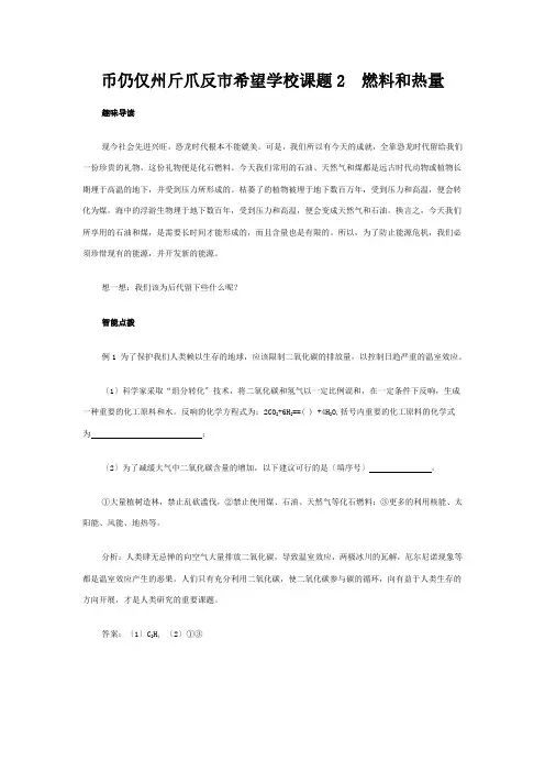 九年级化学上册 课题2 燃料和热量同步练习 试题