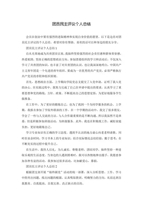 团员民主评议个人总结