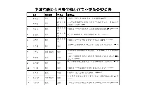 中国抗癌协会肿瘤生物治疗专业委员会委员表【模板】