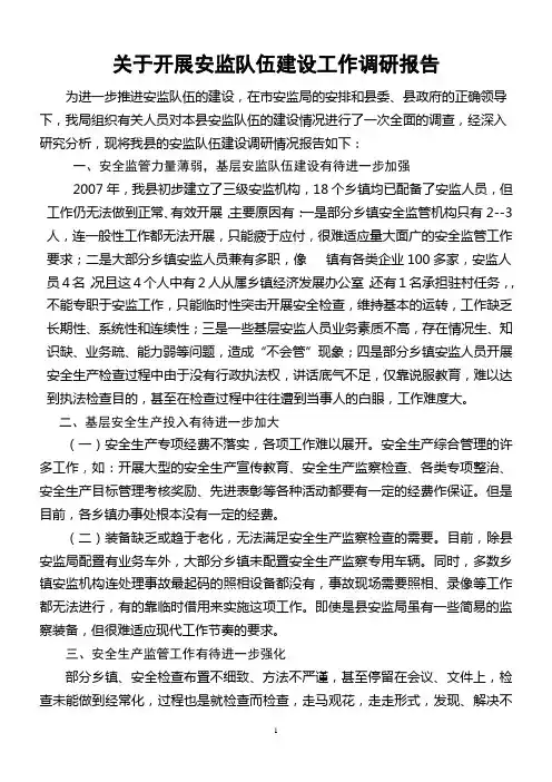 关于开展安监队伍建设工作调研报告