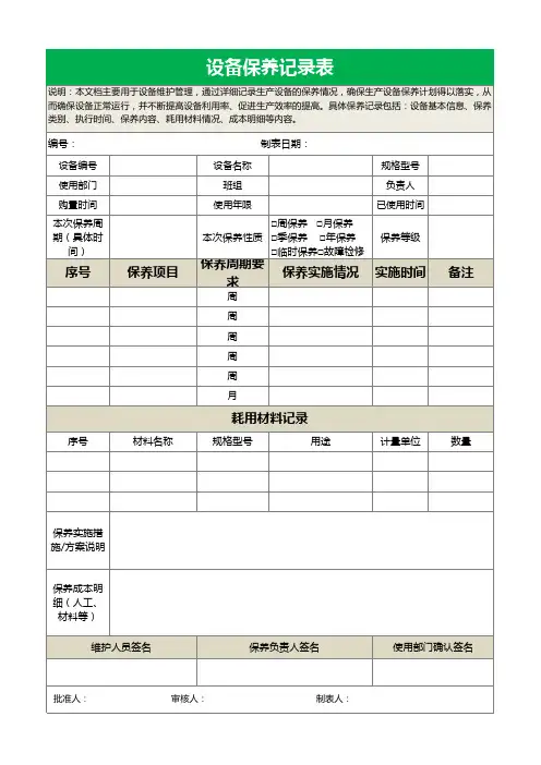 设备保养记录表模板