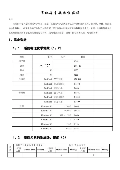 有机硅主要物性数据