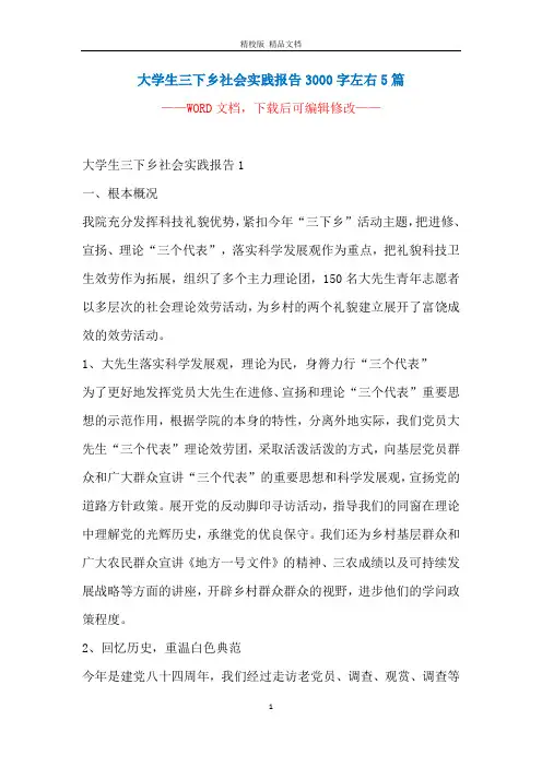 大学生三下乡社会实践报告3000字左右5篇
