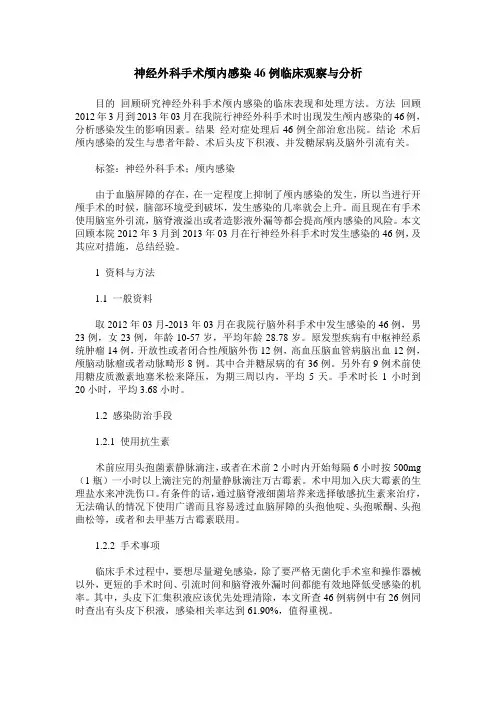 神经外科手术颅内感染46例临床观察与分析