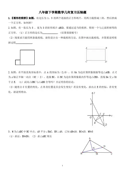 八年级下学期数学几何复习压轴题