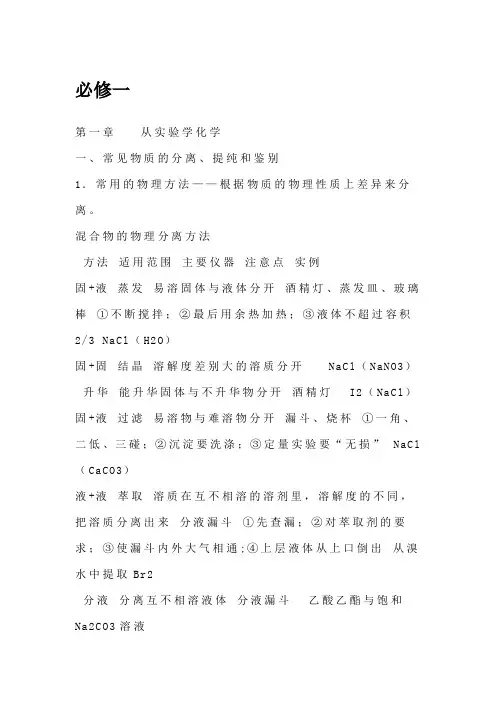 高中化学必修1知识点总结
