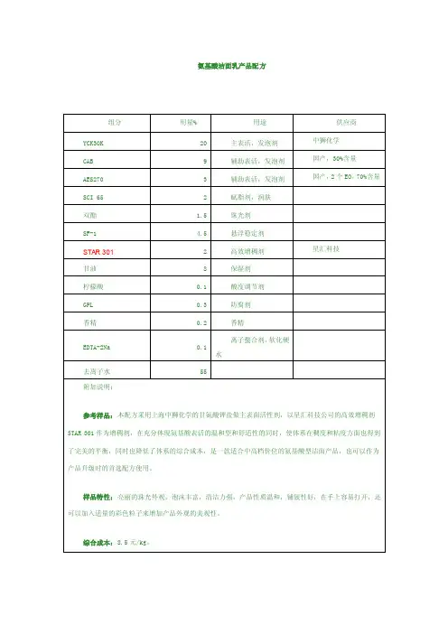 氨基酸洁面乳产品配方