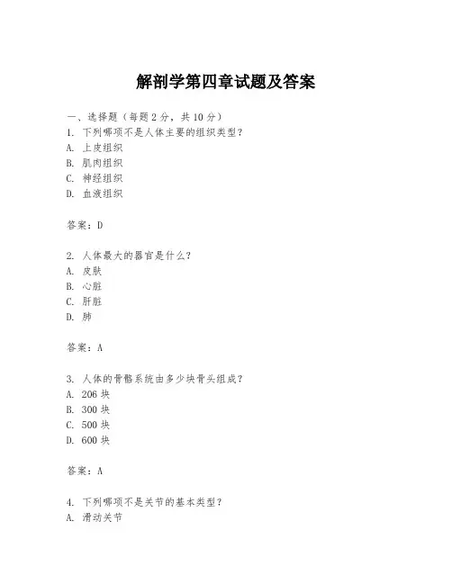 解剖学第四章试题及答案