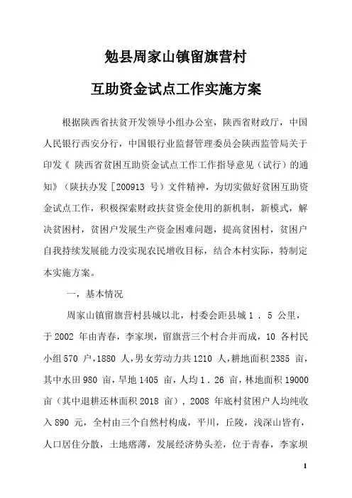 XX县XX镇XXX村互助资金试点工作实施方案