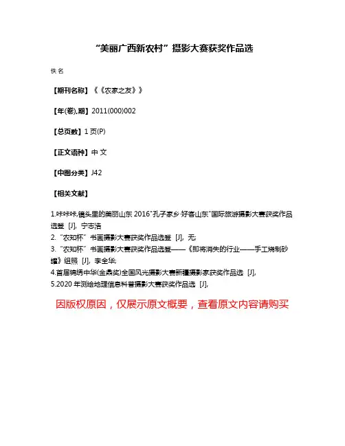 “美丽广西新农村”摄影大赛获奖作品选
