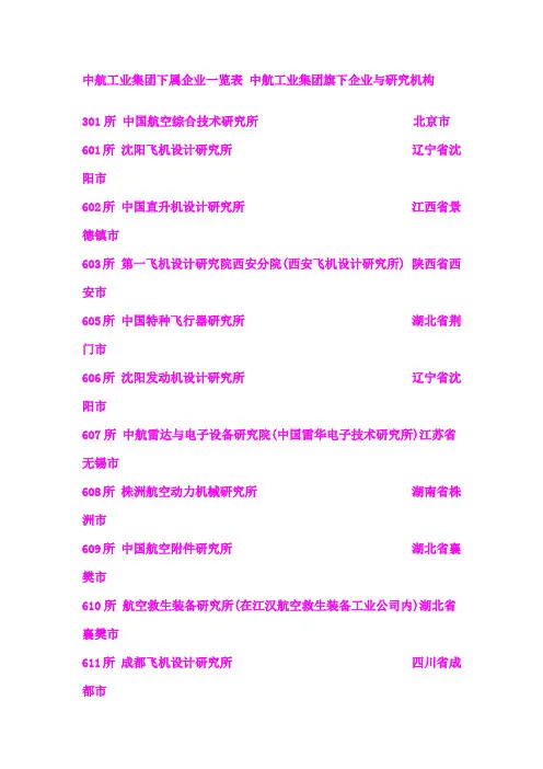 中航工业集团下属企业一览表 中航工业集团旗下企业与研究机构