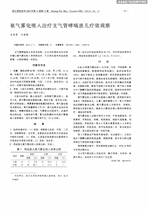 氧气雾化吸入治疗支气管哮喘患儿疗效观察