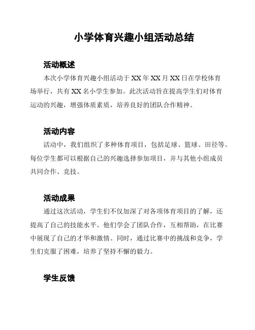 小学体育兴趣小组活动总结