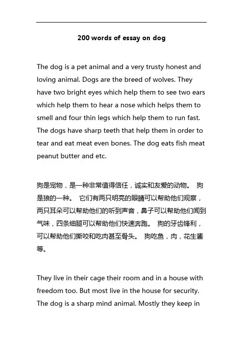 Dog 我最喜欢的动物 狗的英语作文 - 200字写作模板