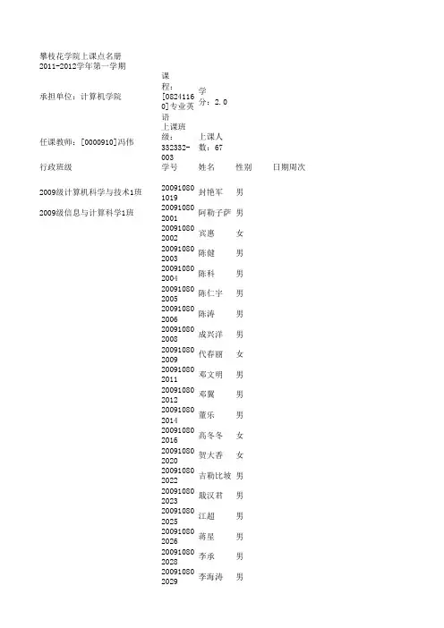 专业英语点名表1