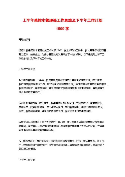 上半年某排水管理处工作总结及下半年工作计划2