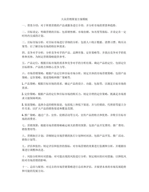 大众营销策划方案模板