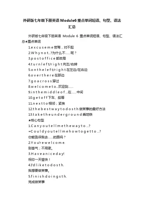 外研版七年级下册英语Module6重点单词短语、句型、语法汇总