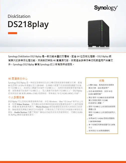 Synology DiskStation DS218play 用户手册说明书