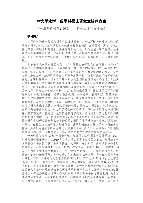 XX大学法学一级学科硕士研究生培养方案【模板】