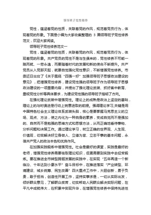领导班子党性修养_党性分析材料_