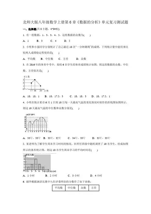 北师大版八年级数学上册第6章《数据的分析》单元复习测试题(含答案)