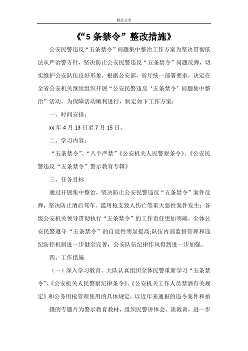 《“5条禁令”整改措施》