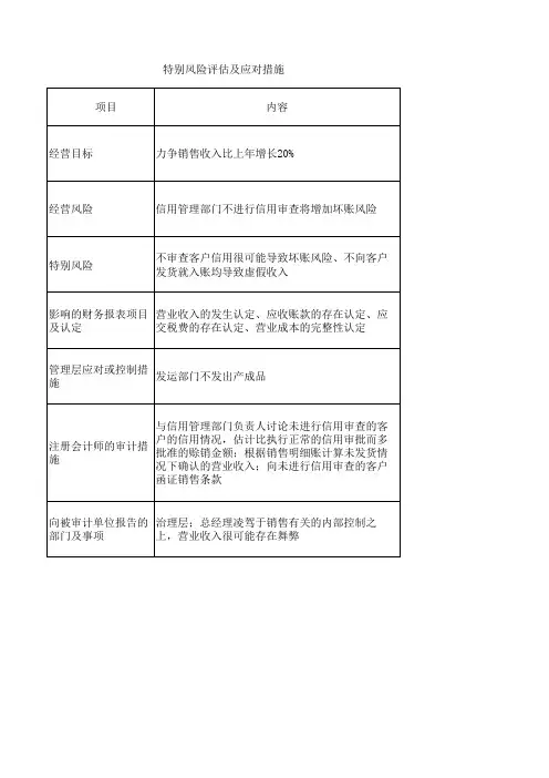 审计特别风险评估及应对措施