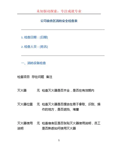公司宿舍区消防安全检查表