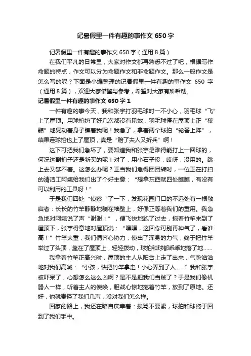记暑假里一件有趣的事作文650字（通用8篇）