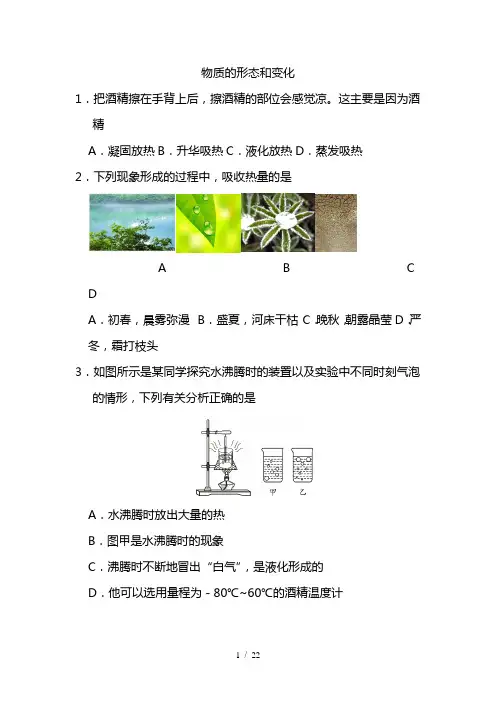 最新中考物理(浙江版)考点强化练习卷：物质的形态和变化