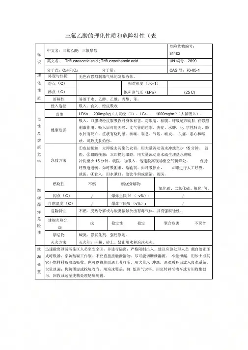 三氟乙酸的理化性质和危险特性(表-)