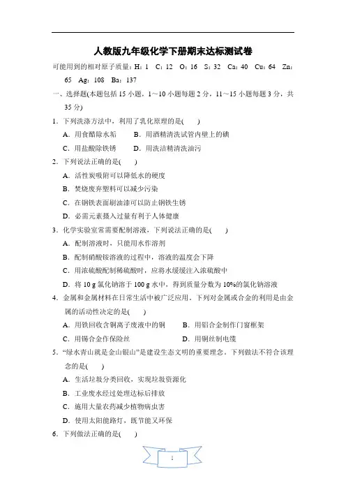 人教版九年级化学下册期末测试卷(含答案)