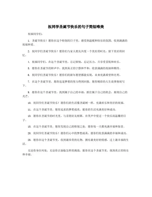 祝同学圣诞节快乐的句子简短唯美