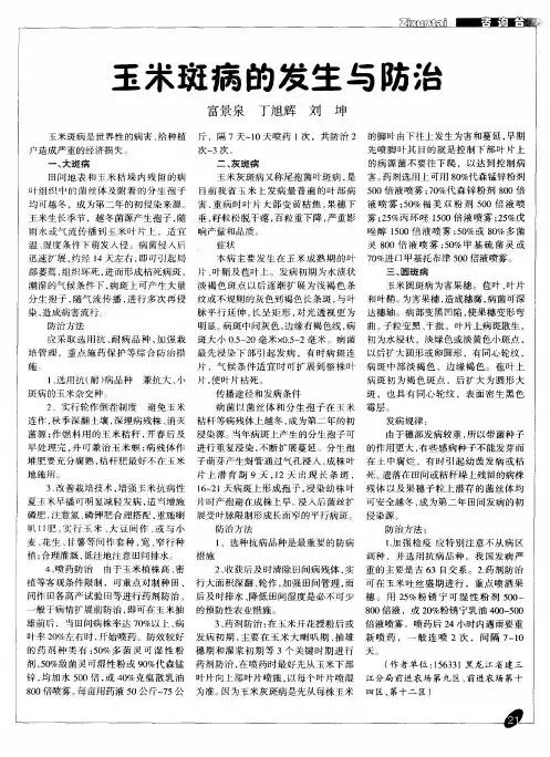 玉米斑病的发生与防治