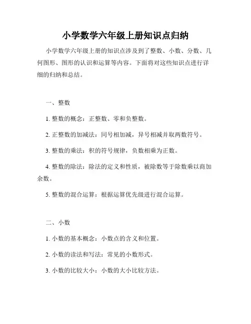 小学数学六年级上册知识点归纳
