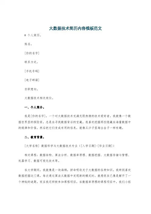 大数据技术简历内容模板范文
