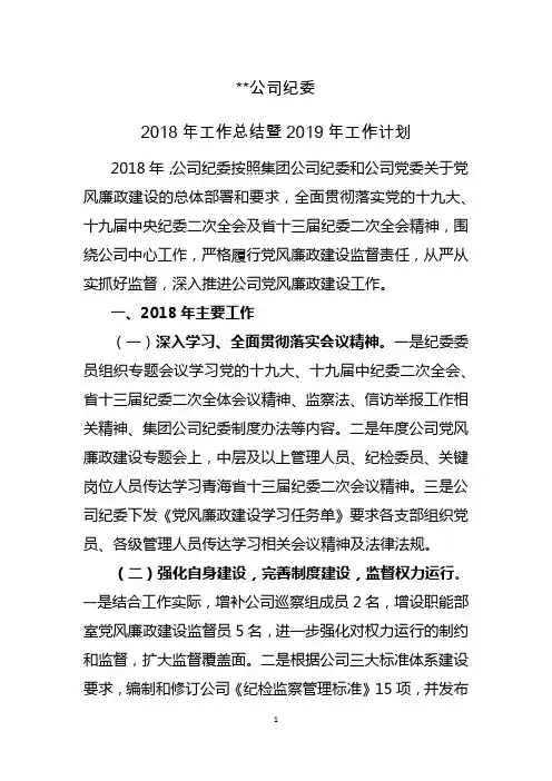 2018年纪委总结暨2019年计划