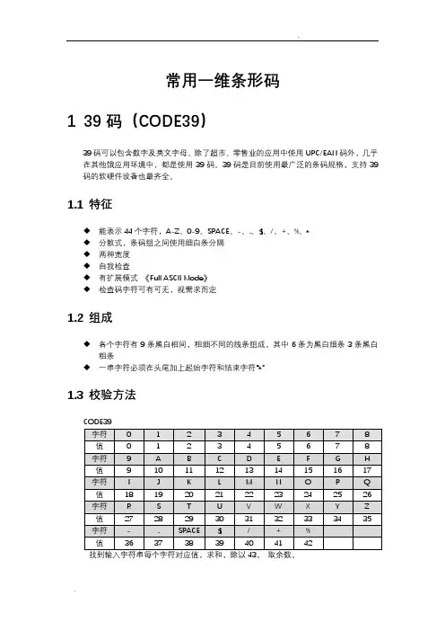 常用一维条形码编码规则